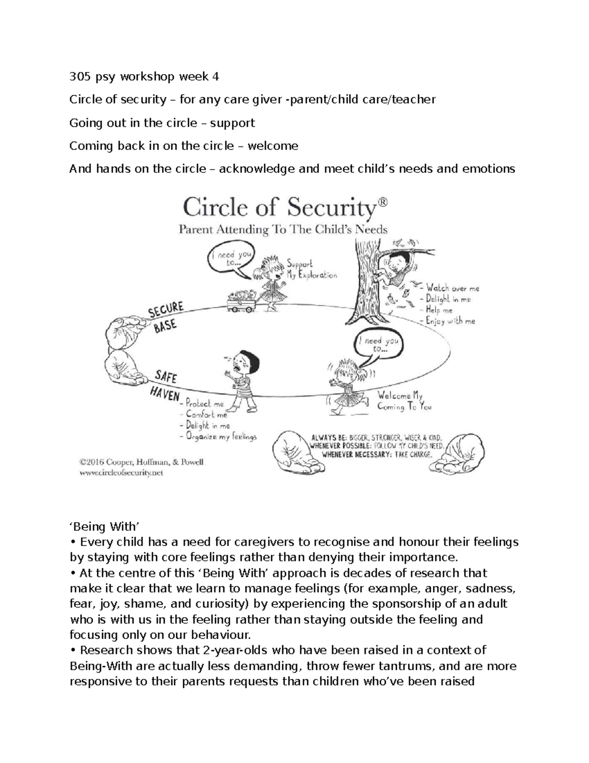 305 PSY Workshop Week 4 - Circle of Security & Emotion Management Notes ...
