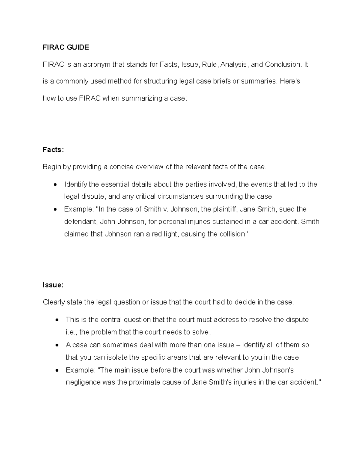 FIRAC Method Guide: Structuring Legal Case Summaries - Studocu