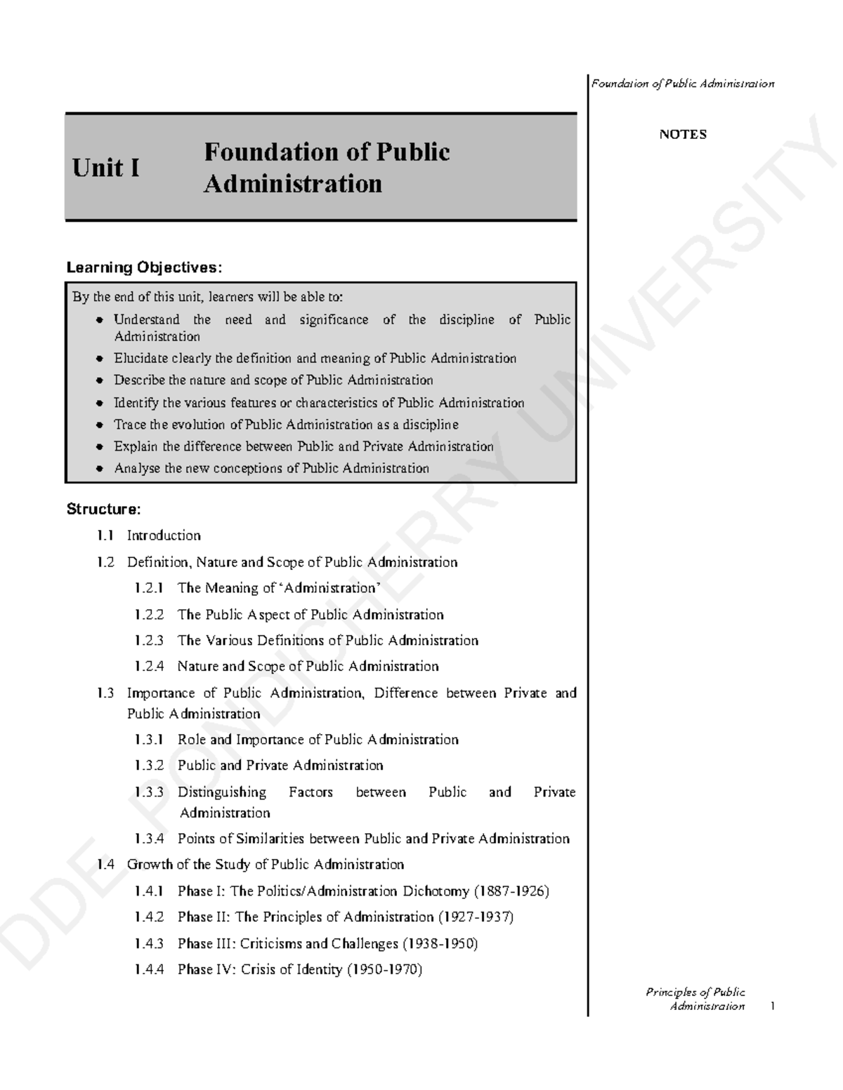 Foundation of Public Administration (PA101) Unit 1 & 2 Notes - Studocu