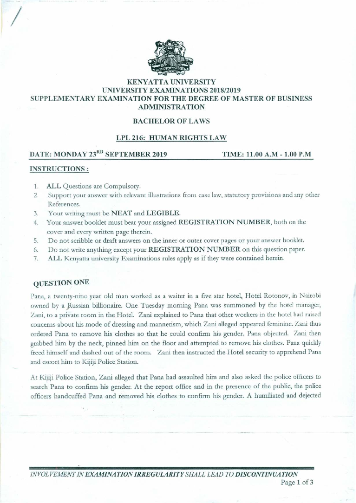 LPL 216: Human rights law examination questions and case analysis - Studocu