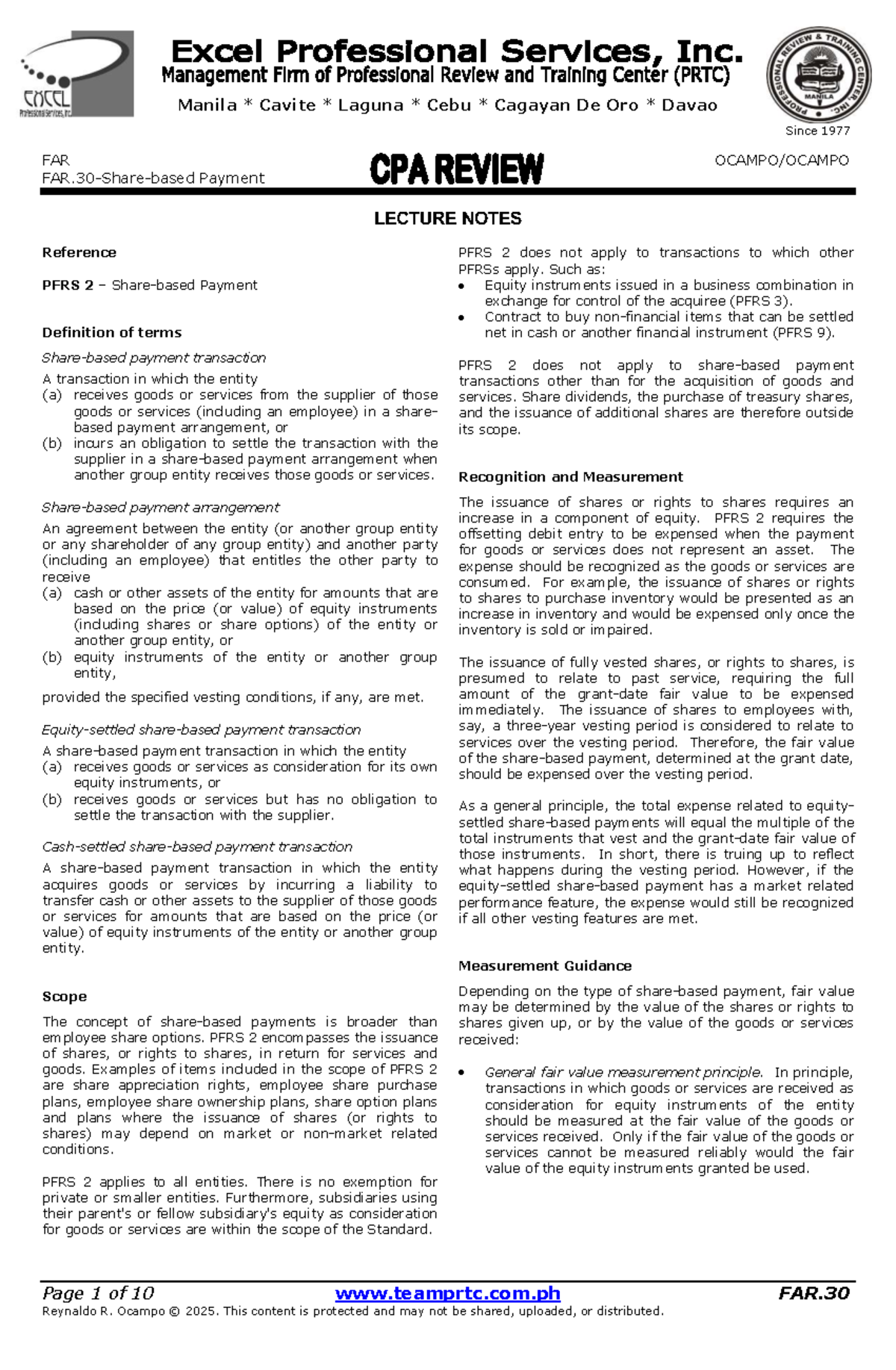FAR.30 Payment Transactions and Share-Based Compensation Lecture Notes ...