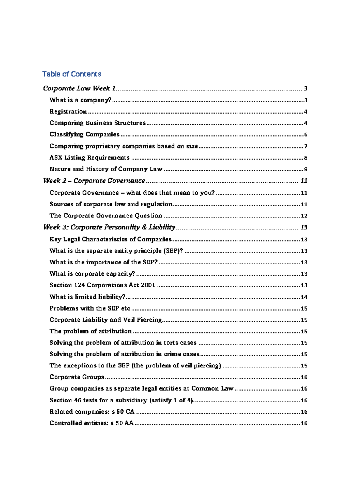 Corporate Law Week 1 - Lecture Notes Overview and Key Concepts - Studocu