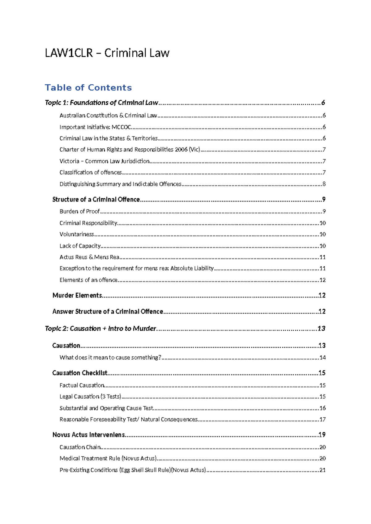 LAW1CLR Criminal Law Lecture Notes: Key Concepts and Causation - Studocu