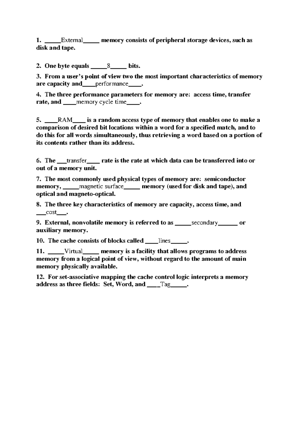Short Answer 4 4 - External memory consists of peripheral storage ...