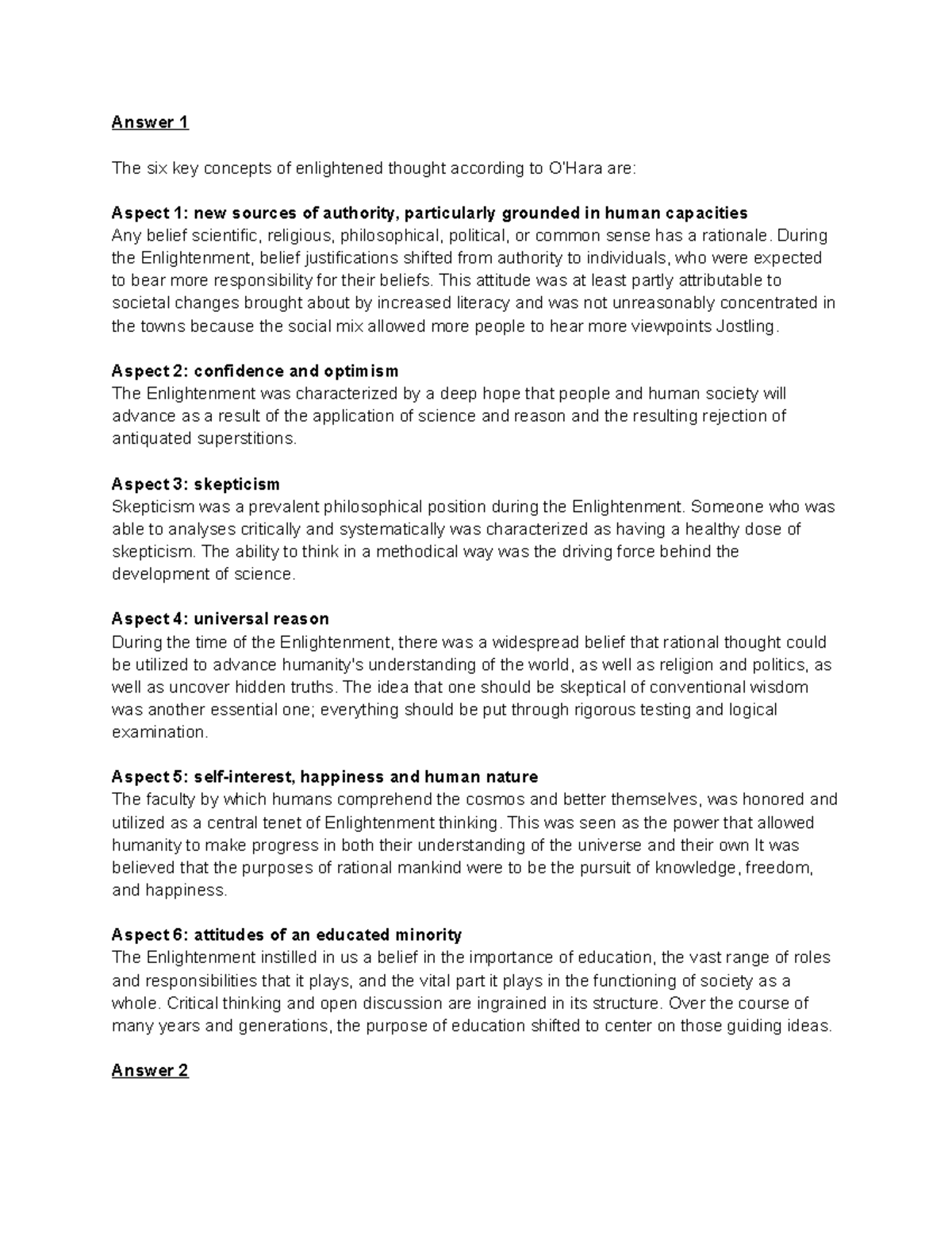 ENGL 201: Key Concepts of Enlightenment Thought and Impact on Society ...