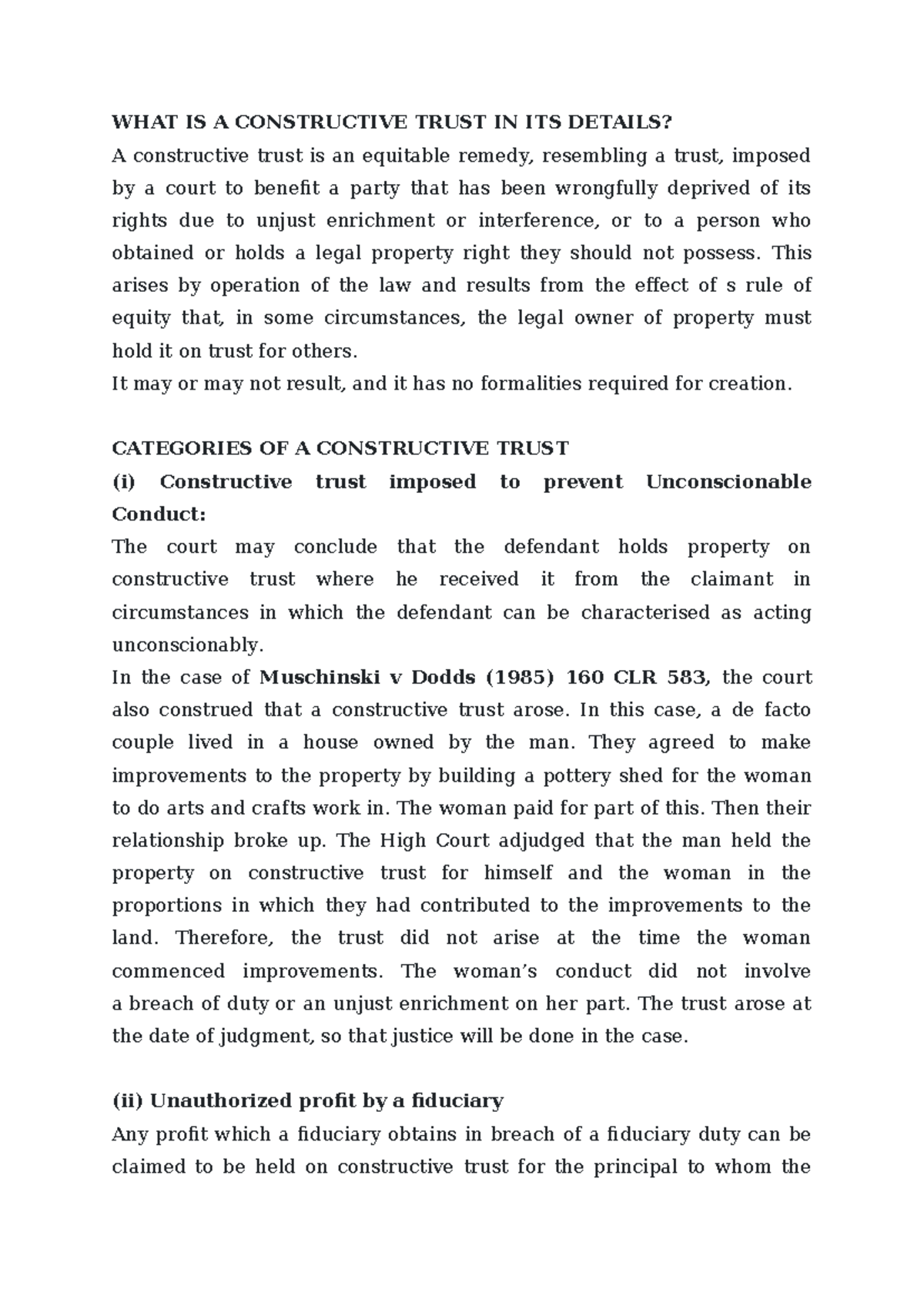 Constructive Trusts: Understanding Legal Principles and Cases - Studocu