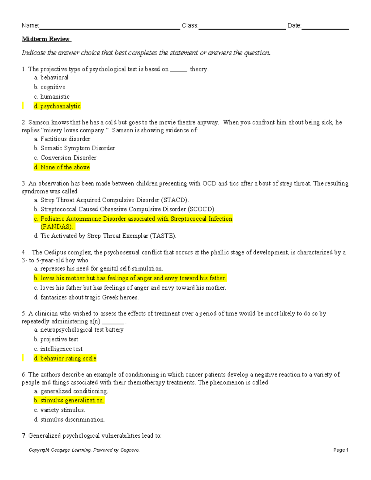 Midterm Exam Review for Psychology: Key Concepts & Disorders - Studocu