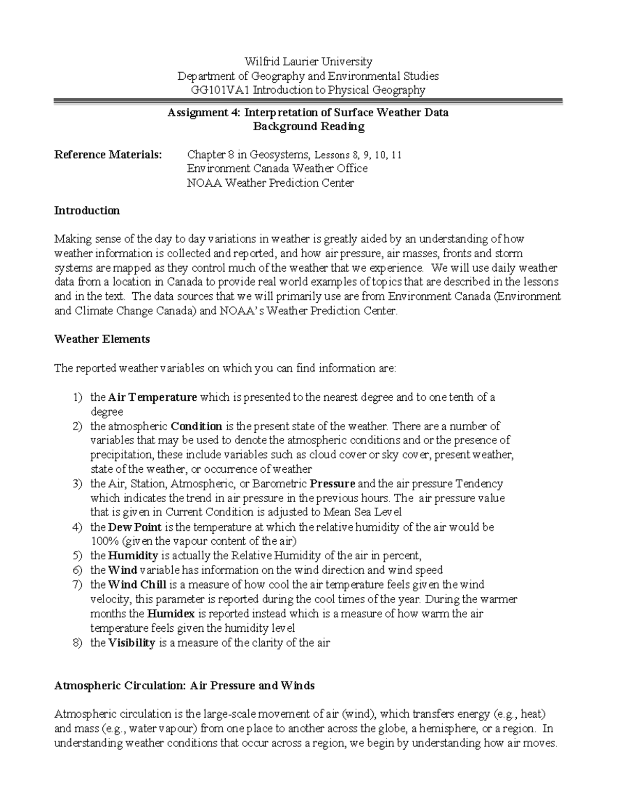 GG101VA1 Assignment 4: Analyzing Surface Weather Data - Studocu