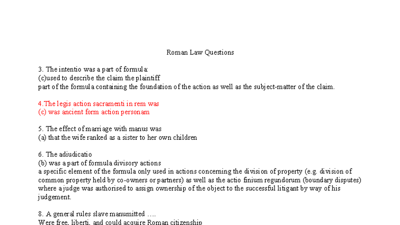 Roman Law Final Exam Questions (RLAW 301) - Studocu