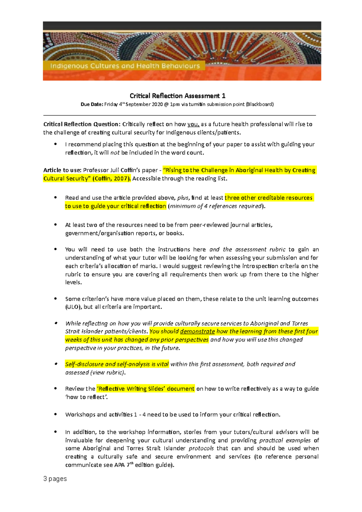 CR 1 Cultural Security Critical Reflection Assessment Instructions ...