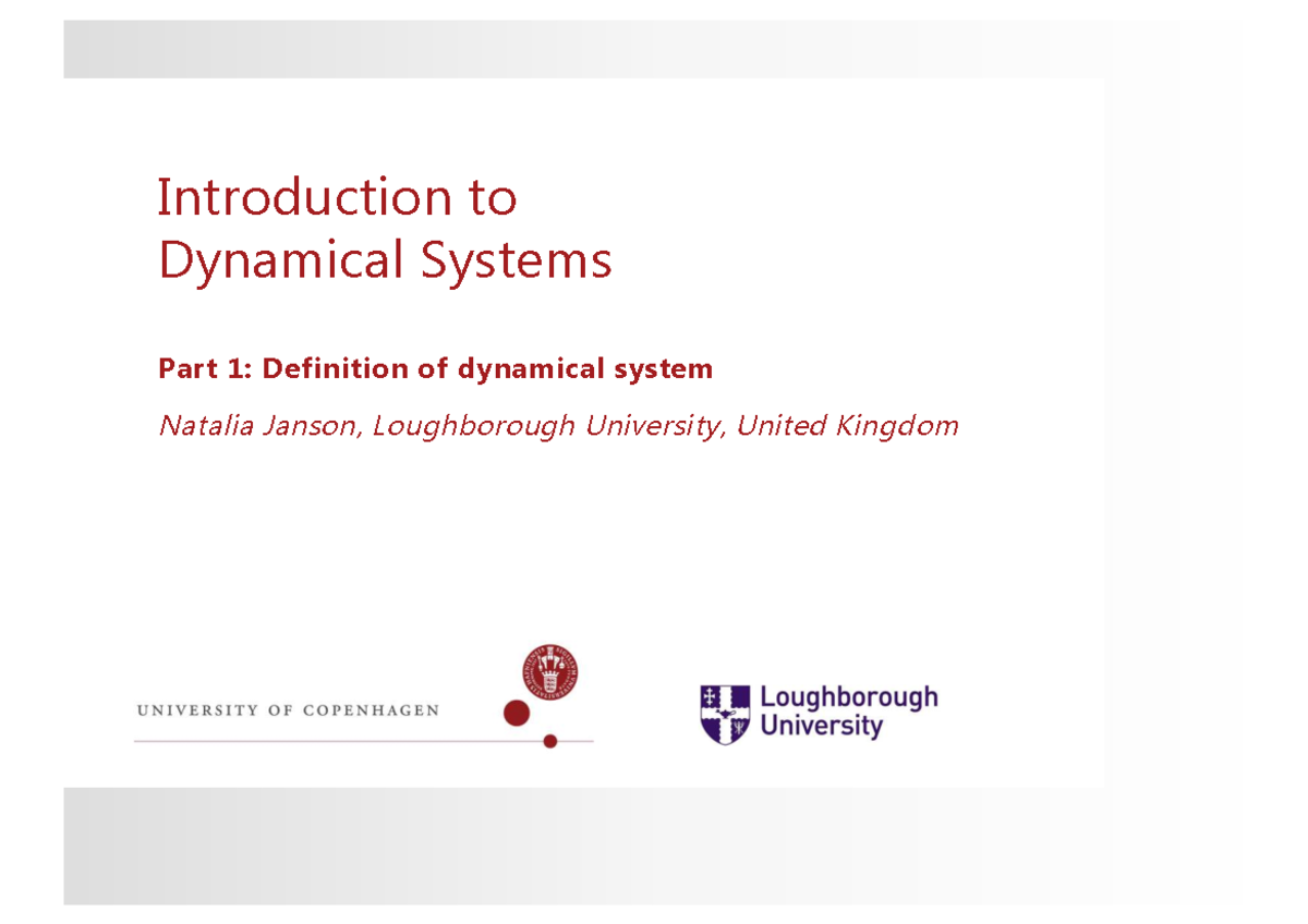 Dynamical Systems (Part 1): Definitions & Analysis Techniques - Studocu