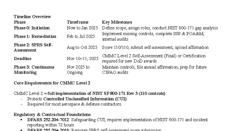 CMMC Implementation Timeline: Phases 0-3 Overview and Key Milestones ...