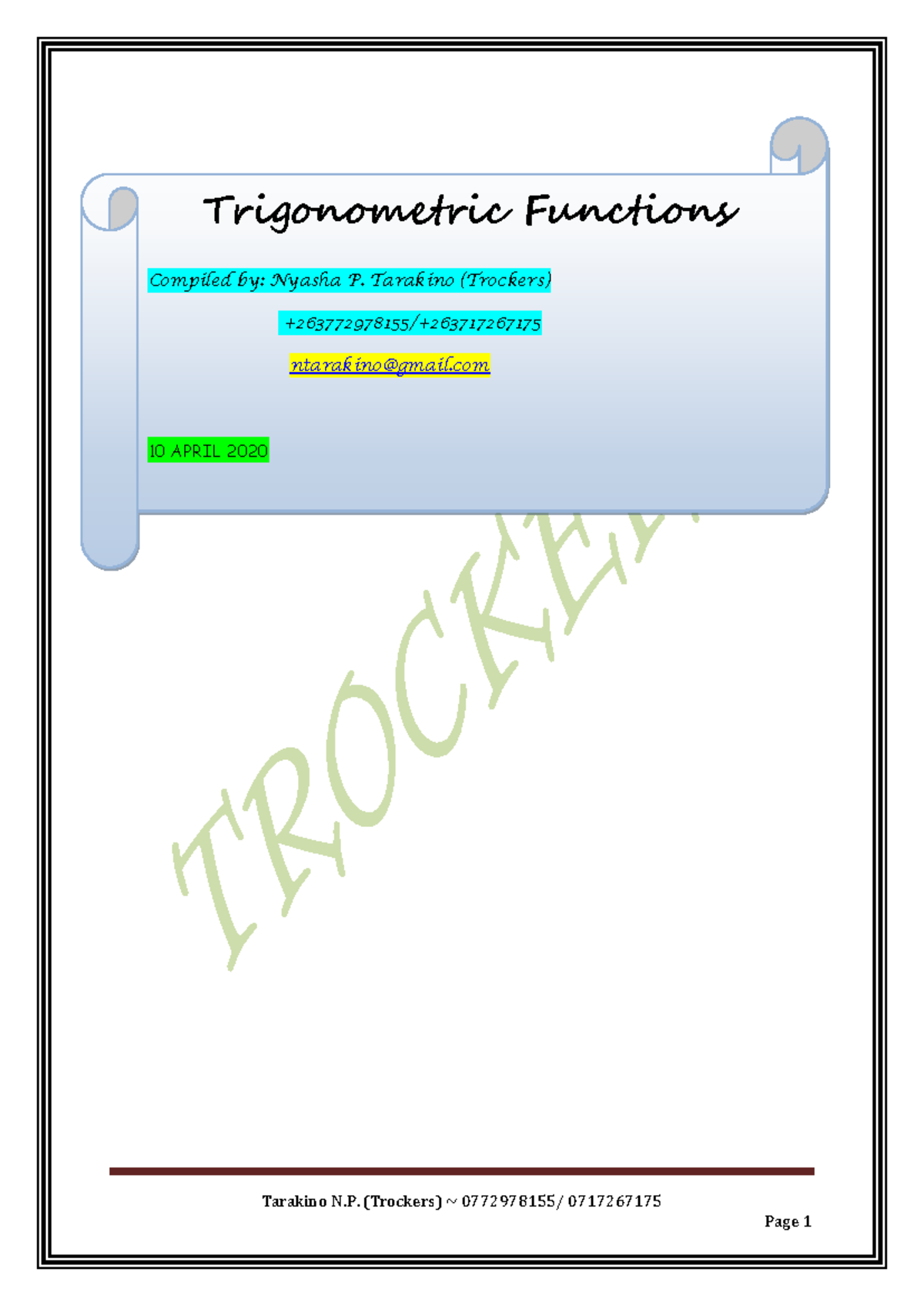Trigonometric Functions Overview and Graphing Techniques (6042) - Studocu