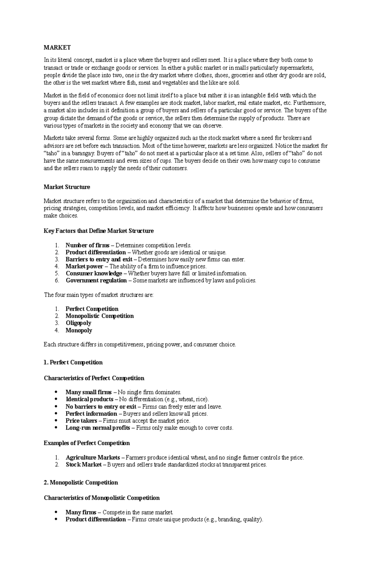 ECO E301: Understanding Market Structures and Their Characteristics ...
