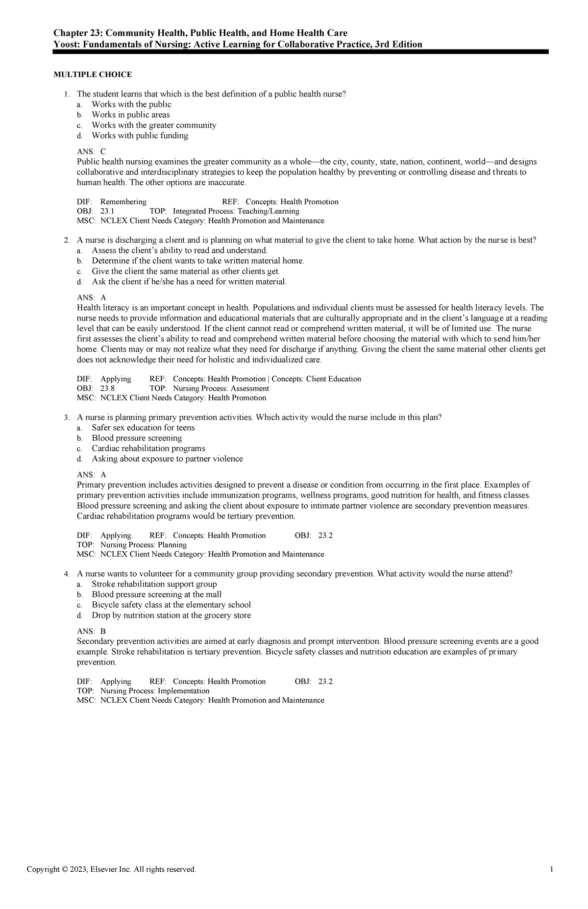 Chapter 23: Community Health & Public Health Nursing Exam Review (Yoost ...