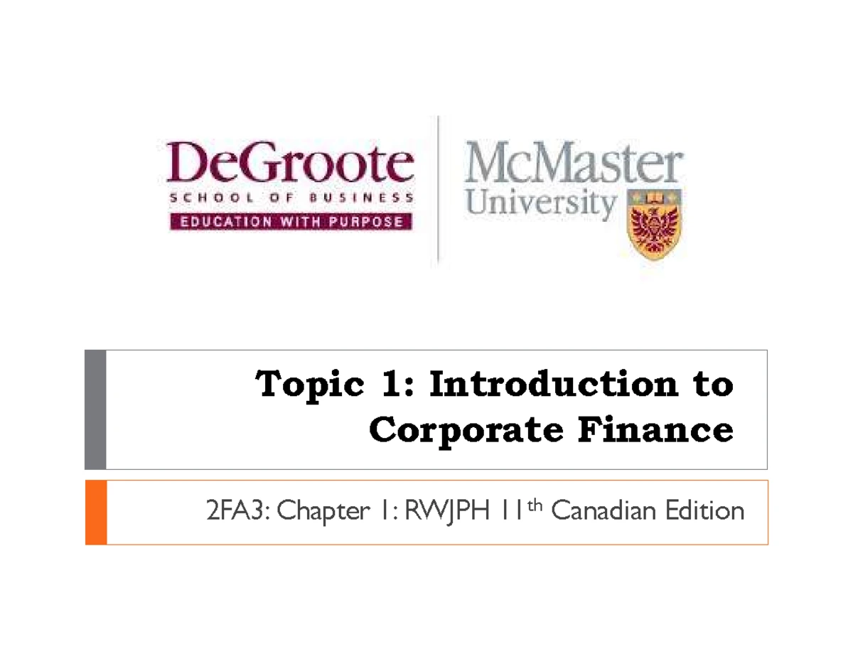 COMM 2FA3 Final Exam Review - Intro to Finance Study Guide - Studocu
