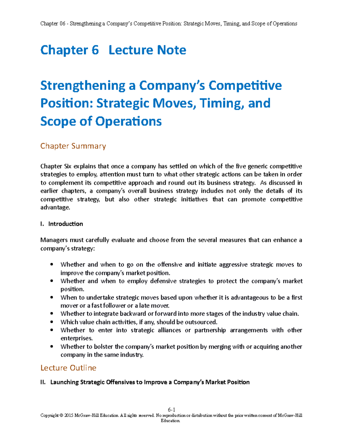 Strategic Moves and Competitive Position: Chapter 6 Notes (BUS 101 ...