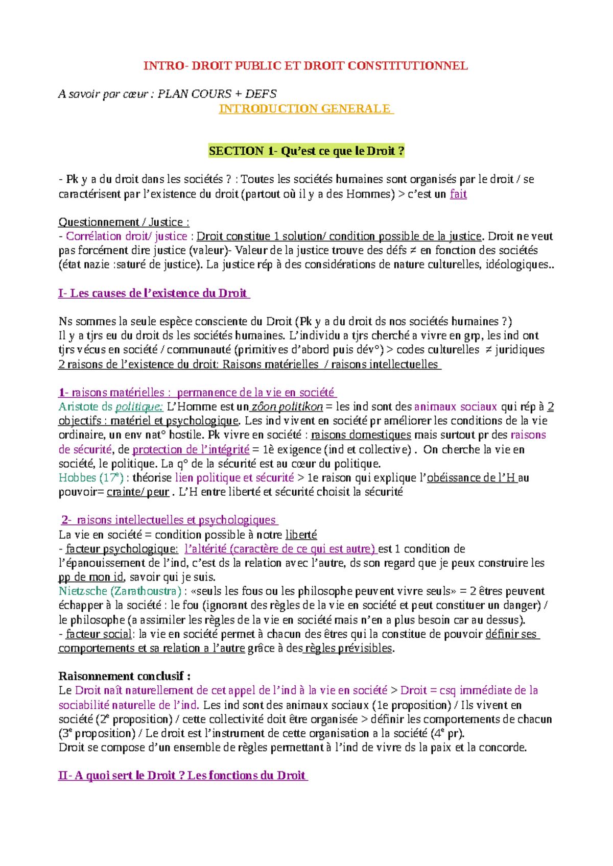 DROIT PUBLIC ET DROIT CONSTITUTIONNEL : PLAN DE COURS ET DÉFINITIONS ...