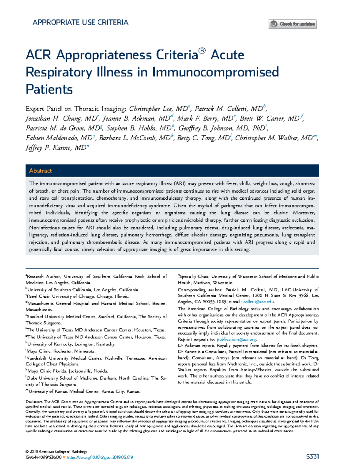 ACR Appropriateness Criteria: Acute Respiratory Illness in ...
