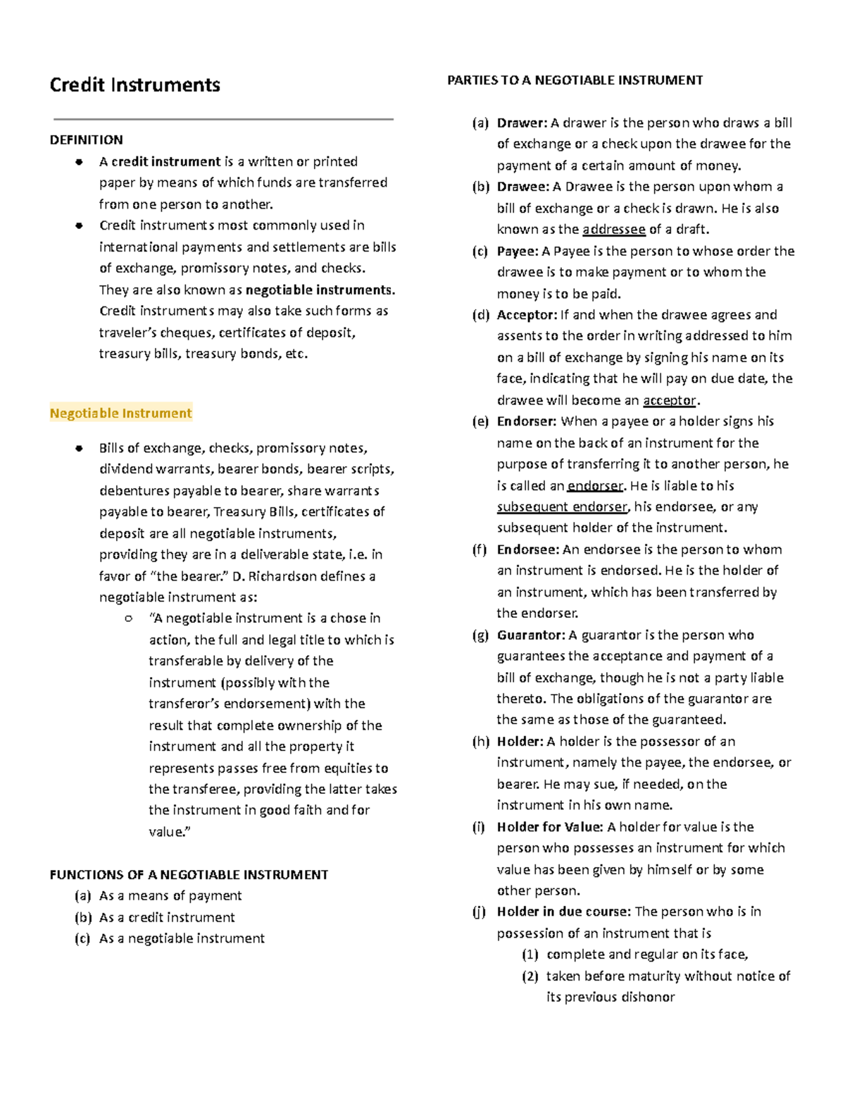 Credit Instruments - Comprehensive Review of Negotiable Instruments ...