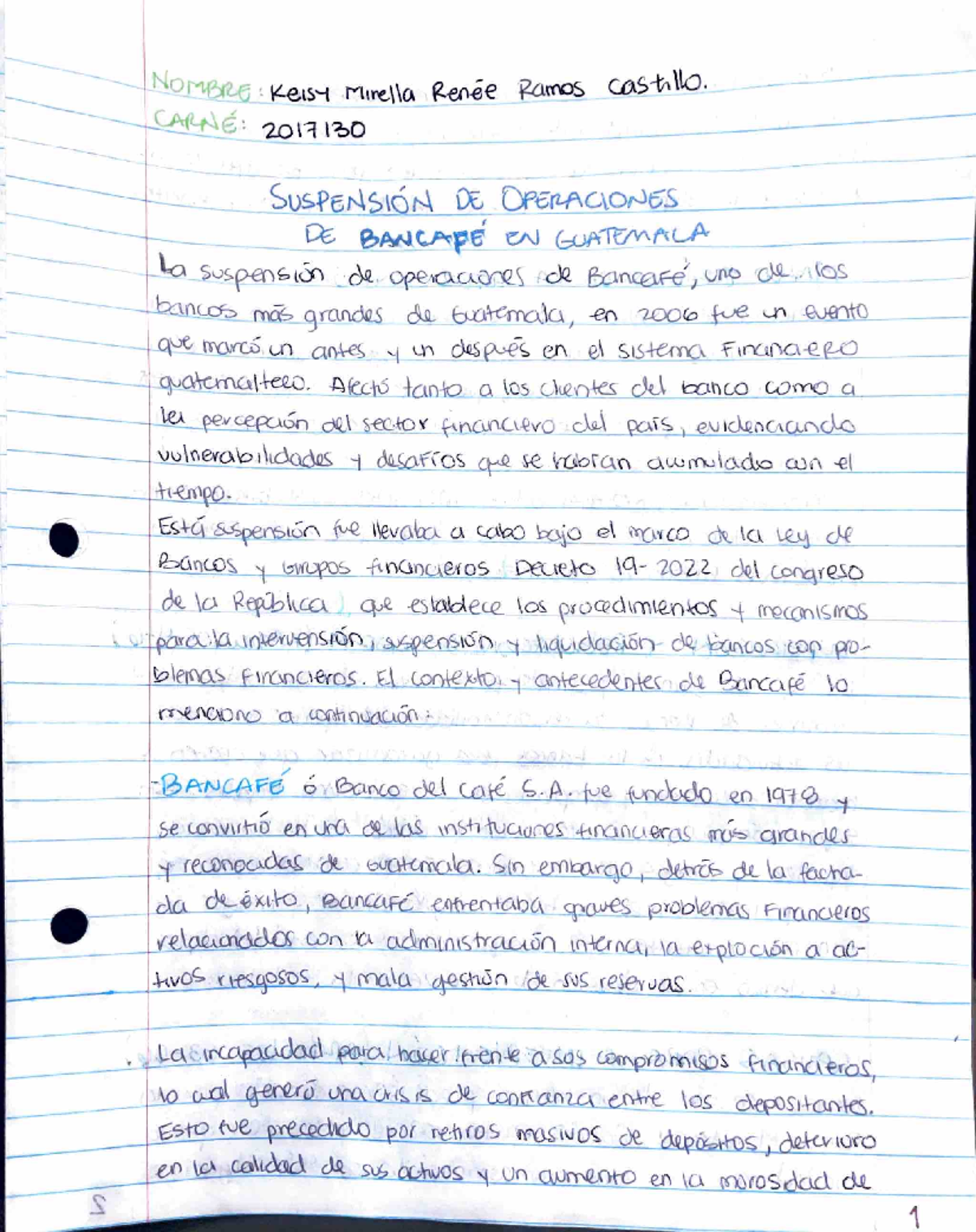 Derecho Bancario. Bancafe. Keisy Ramos - NOMBRE: Keisy Mirella Renee ...