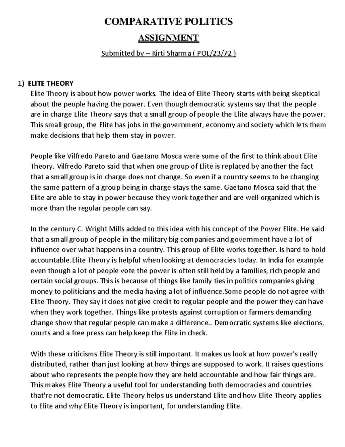 Comparative Politics Assignment: Theories of Power and Influence - Studocu