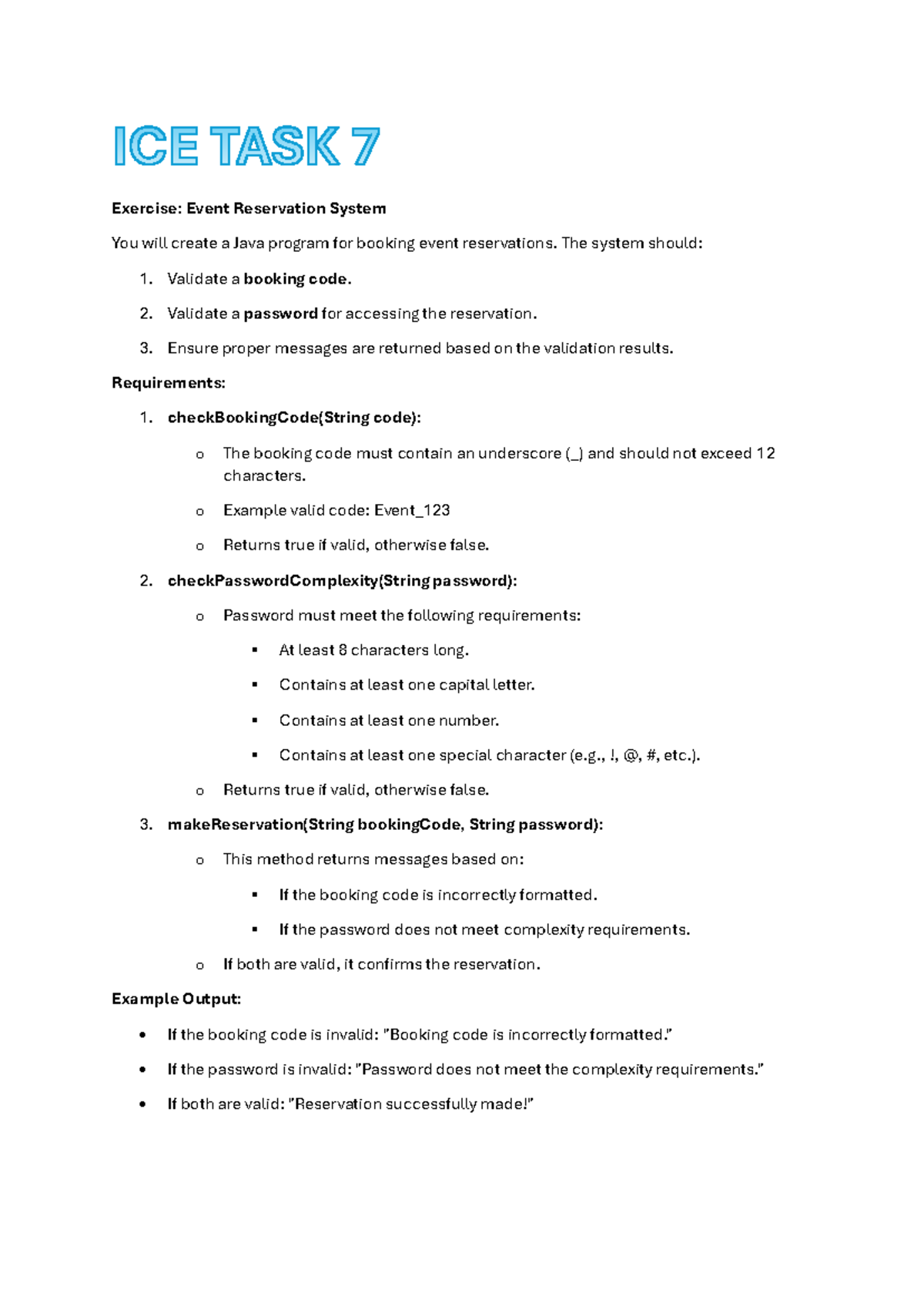 ICE TASK 7 - ice task 7 - Exercise: Event Reservation System You will ...