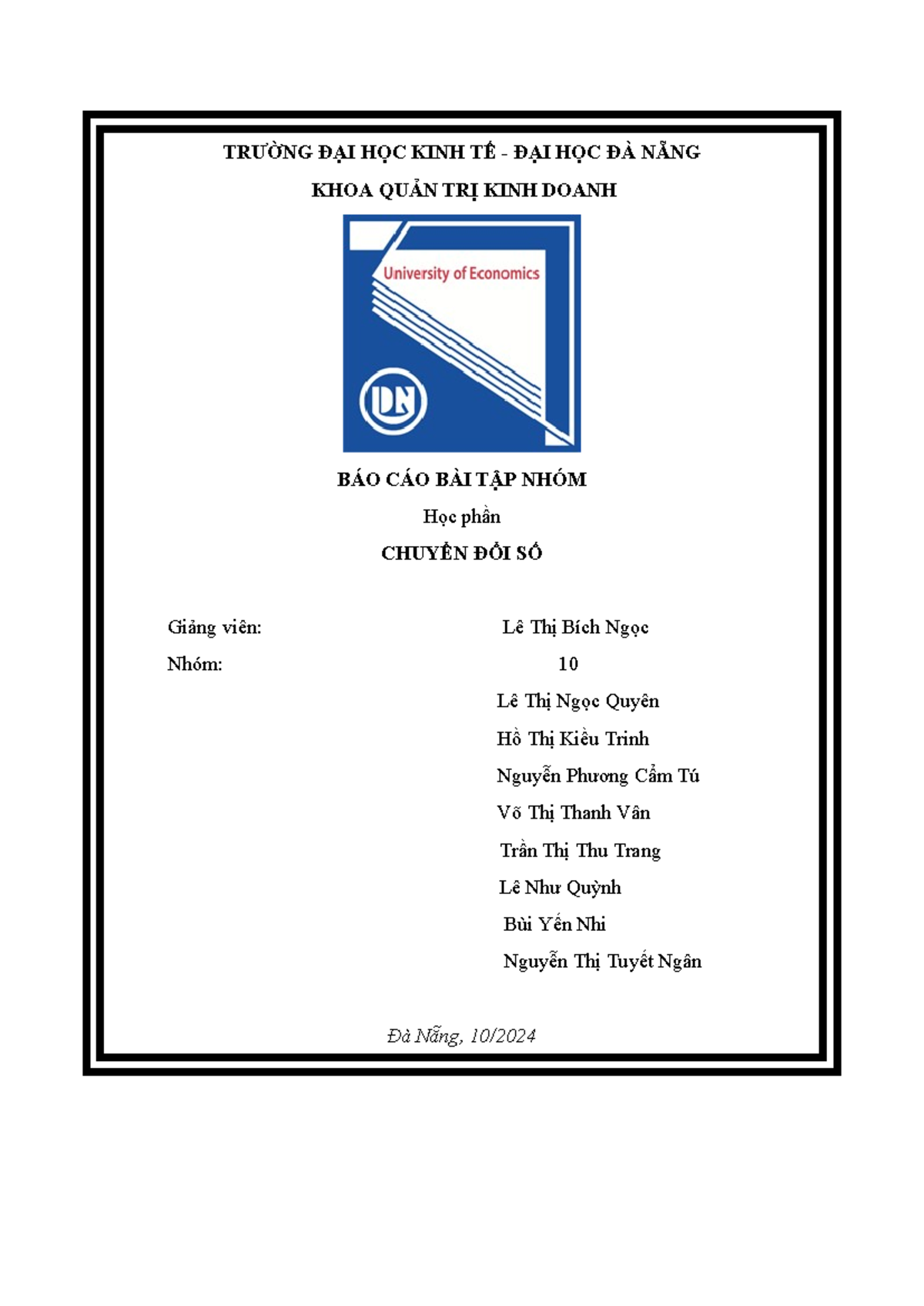 Nhóm 10 - Các Đặc Điểm Chuyển Đổi Số tại Vietcombank - BTN Chương 3 - Document Preview