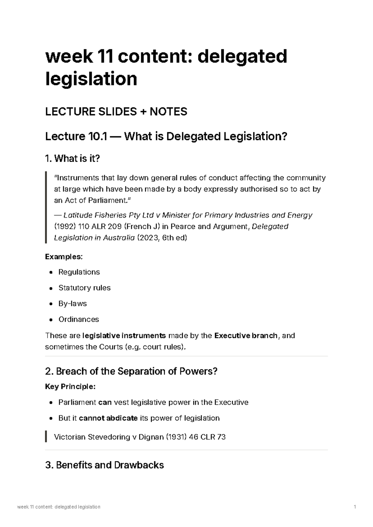 Week 11 Lecture Notes: Understanding Delegated Legislation - Studocu