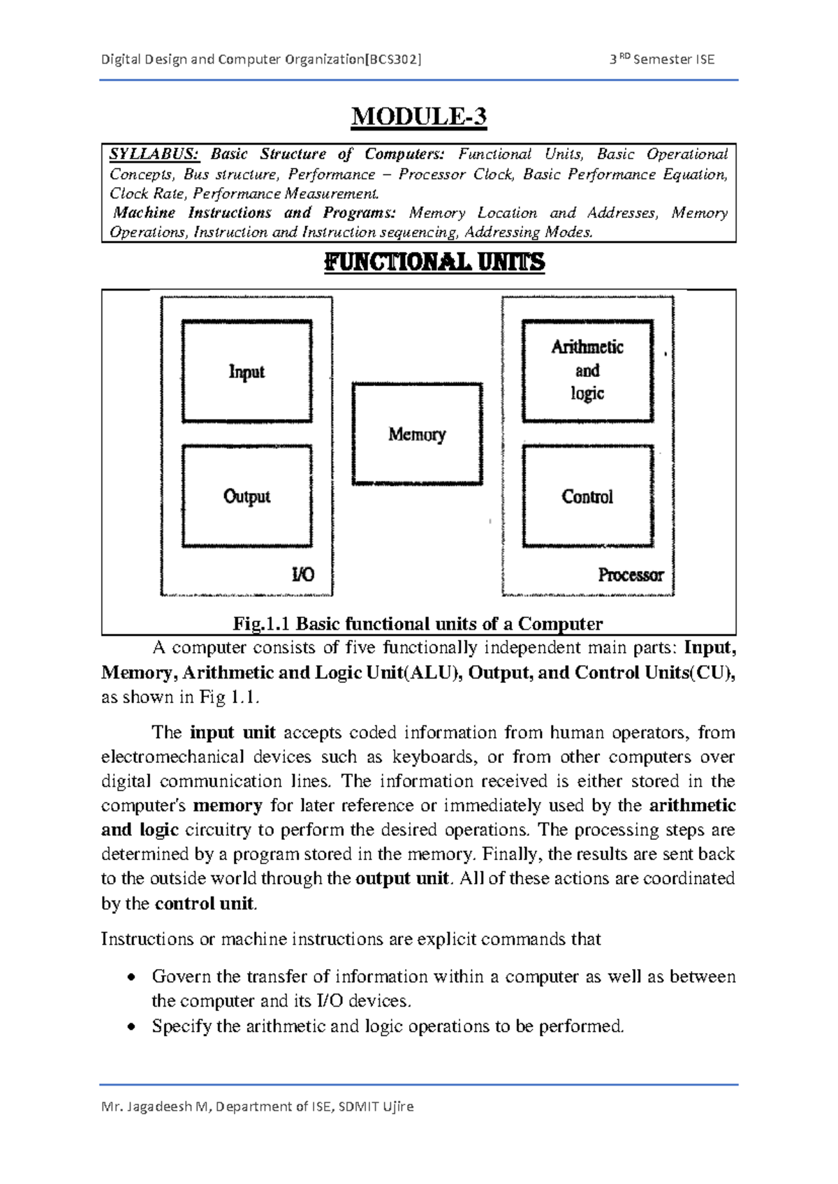 Digital Design and Computer 3rd Sem ISE: Module 3 Syllabus Overview ...