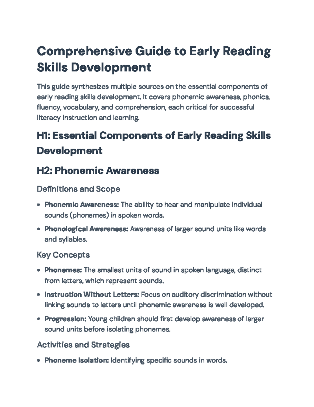 Comprehensive Guide to Early Reading Skills Development (EDU 101 ...