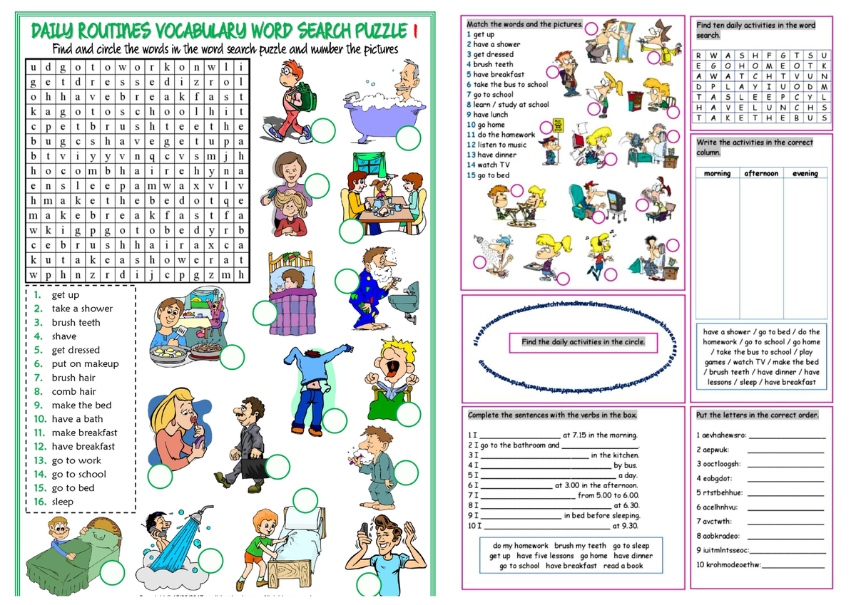 W11 - Ficha pre A1 - DAILY ROUTINES VOCABULARY WORD SEARCH PUZZLE 1 ...