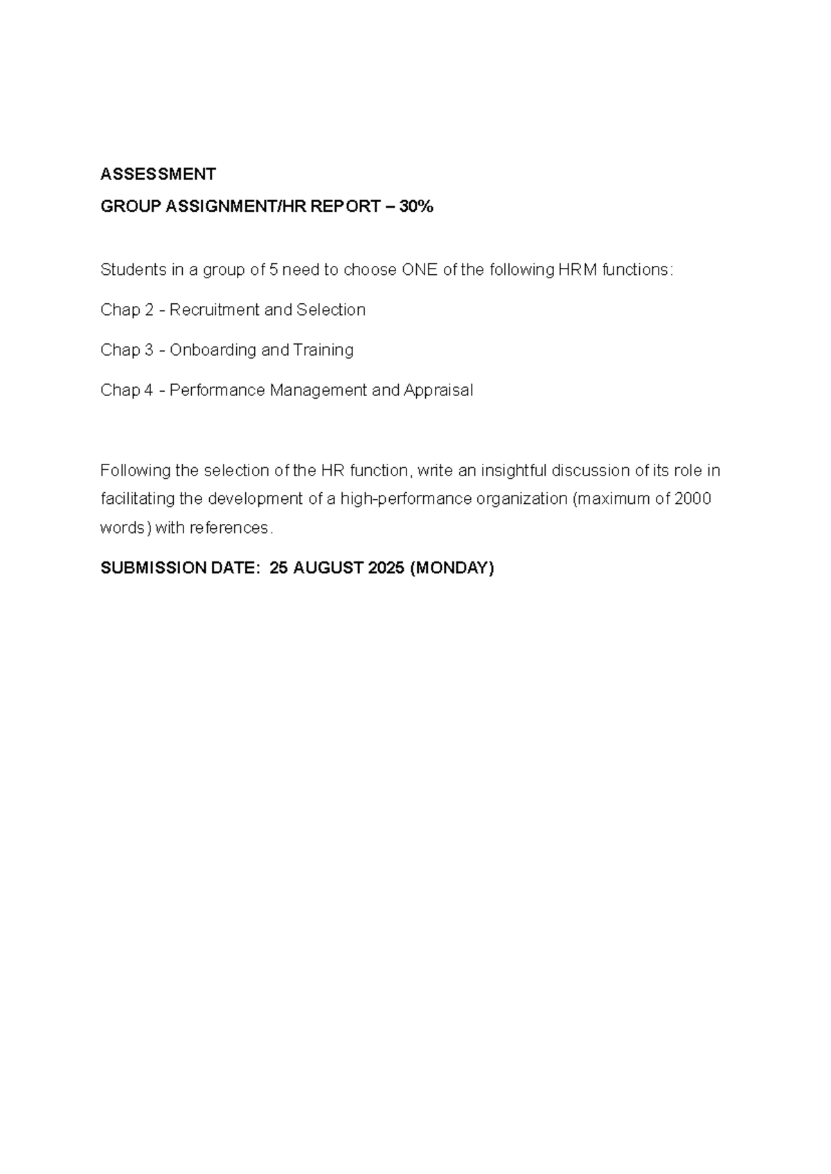 1.HRM433 Group Report Assignment - Introduction to Human Resource ...