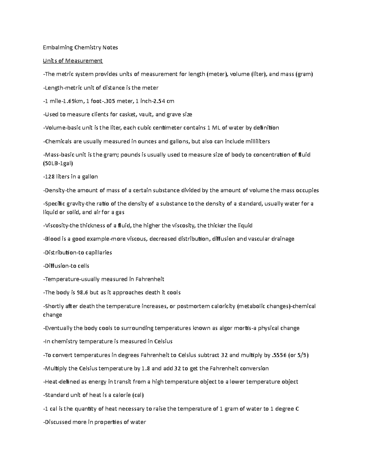Embalming Chemistry Notes: Key Concepts and Chemical Properties - Studocu
