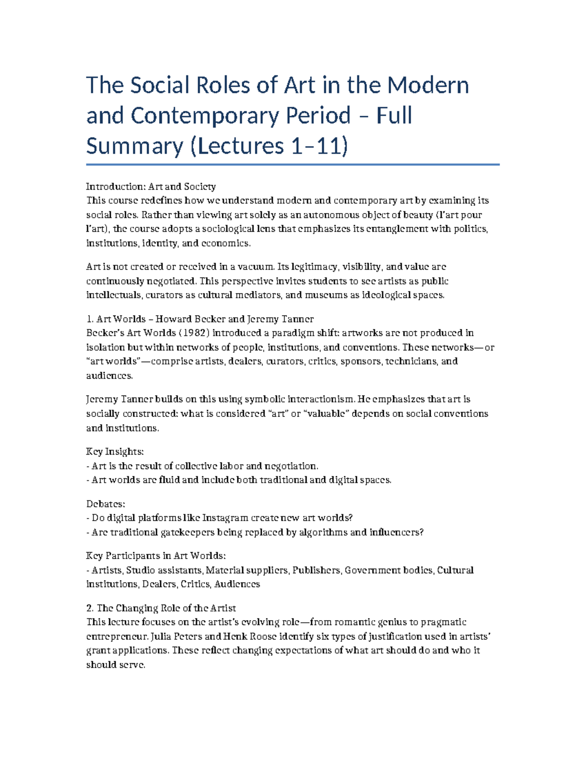 SOC 101: Full Summary of Social Roles of Art in Modern & Contemporary ...