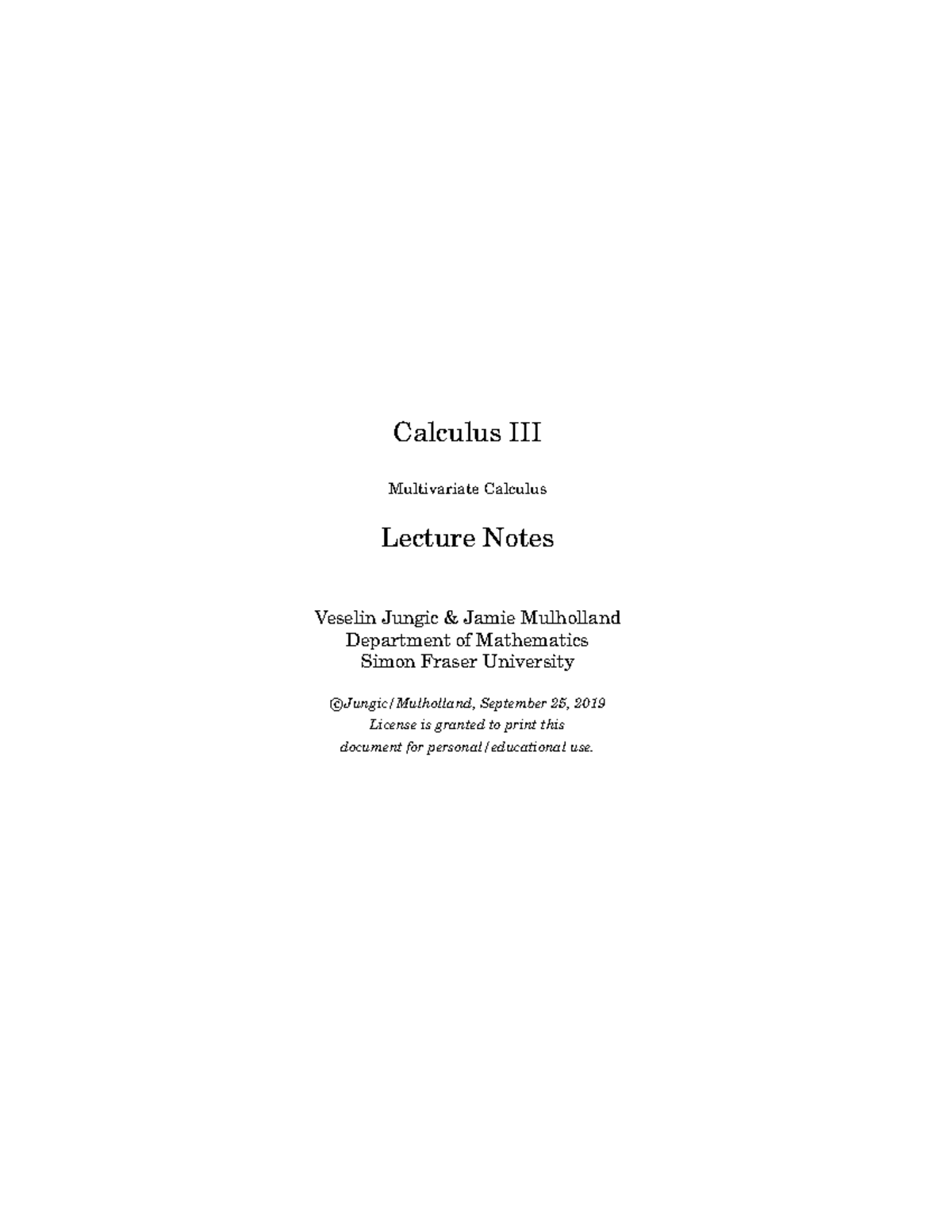 Math 251: Lecture Notes on Multivariable Calculus (Calculus III) - Studocu