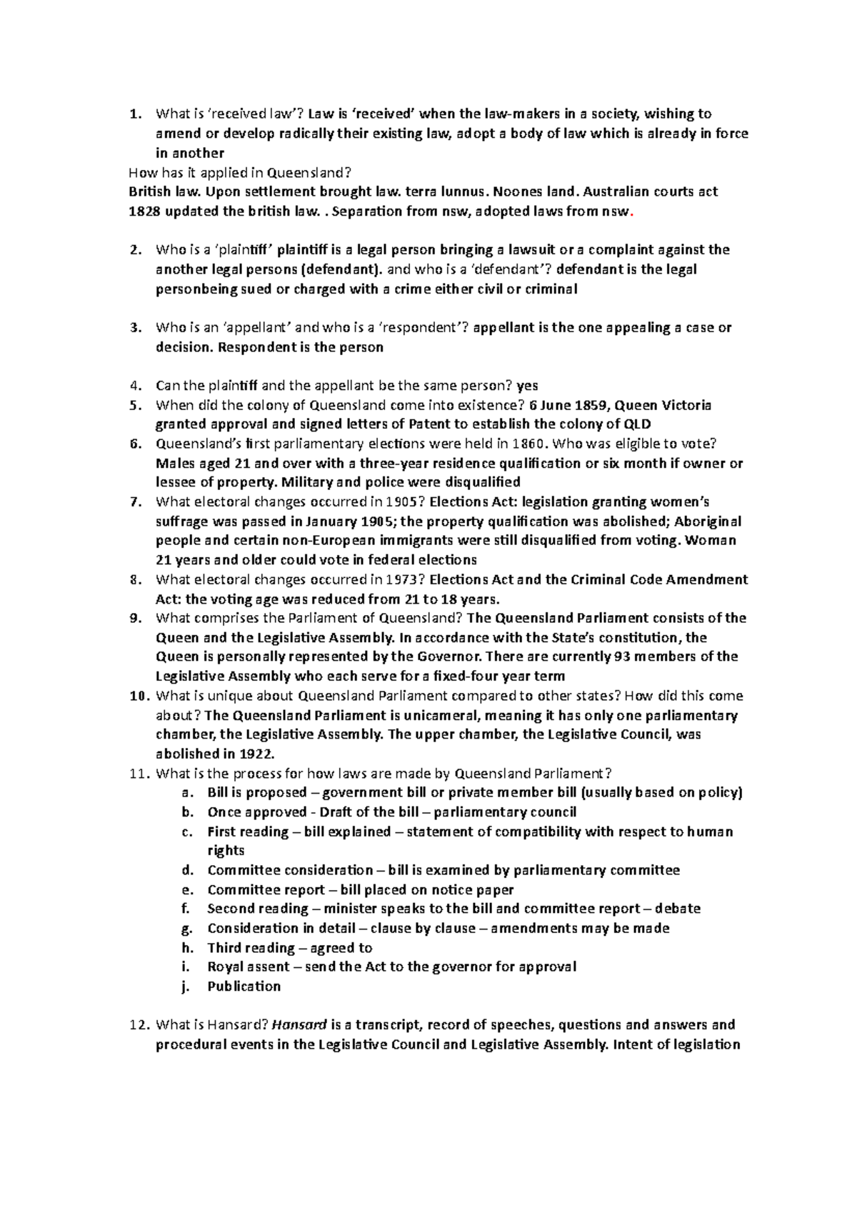 LLB101 Final Exam Prep: Key Questions and Answers for Queensland Law ...