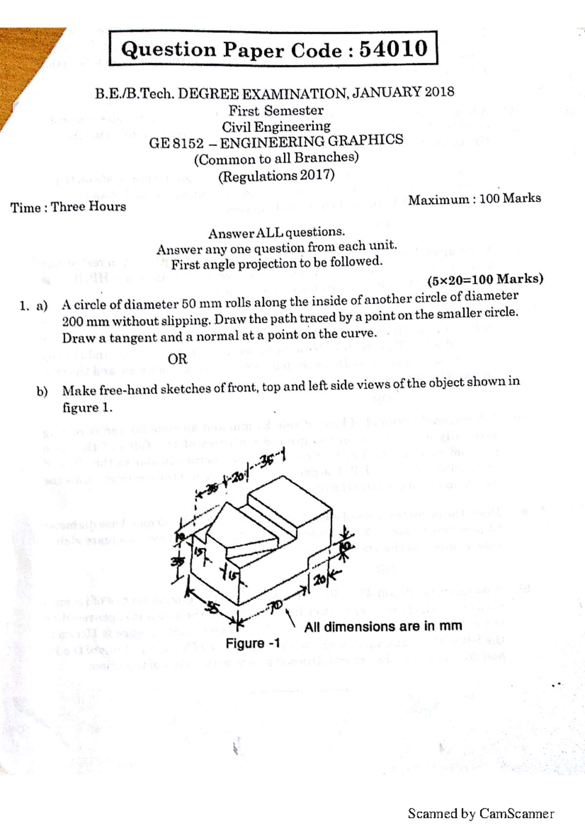 EG 8152 - Engineering Graphics Exam Questions - Jan 2018 - Studocu