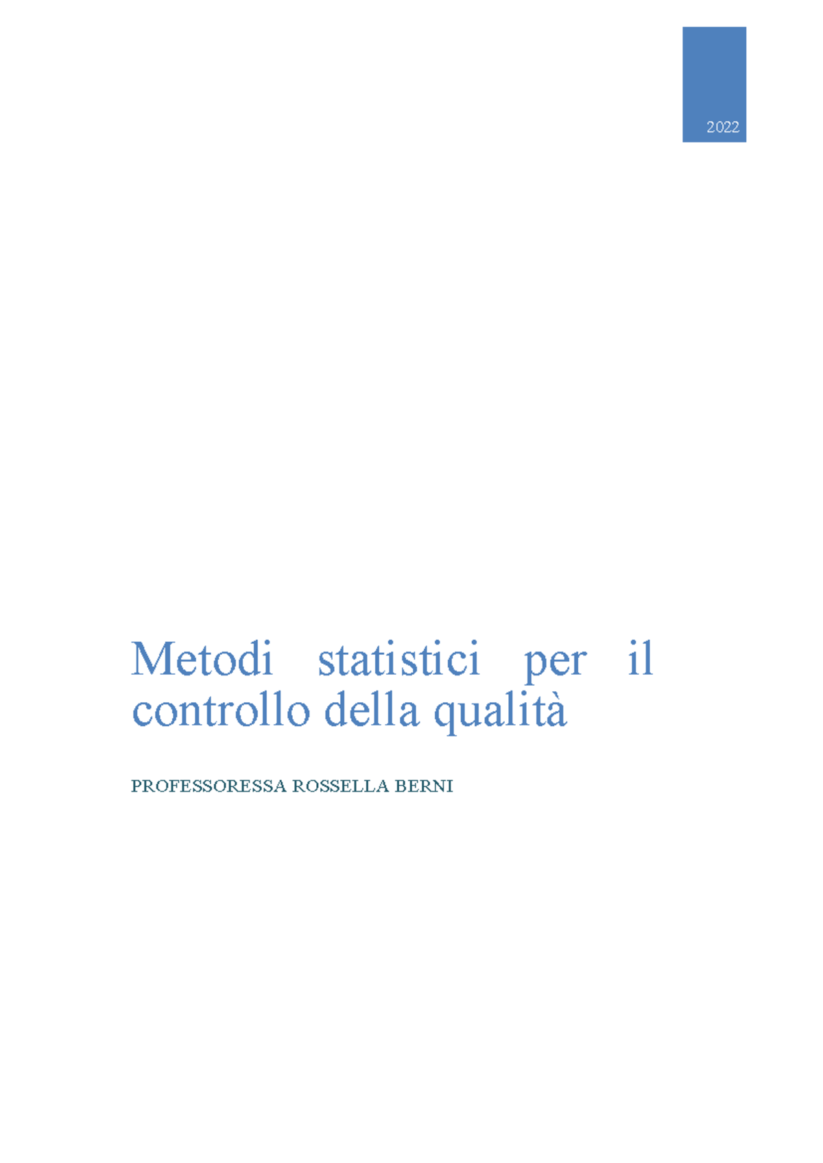 Metodi Statistici nel Controllo Qualità - Lezioni e Esercitazioni - Studocu