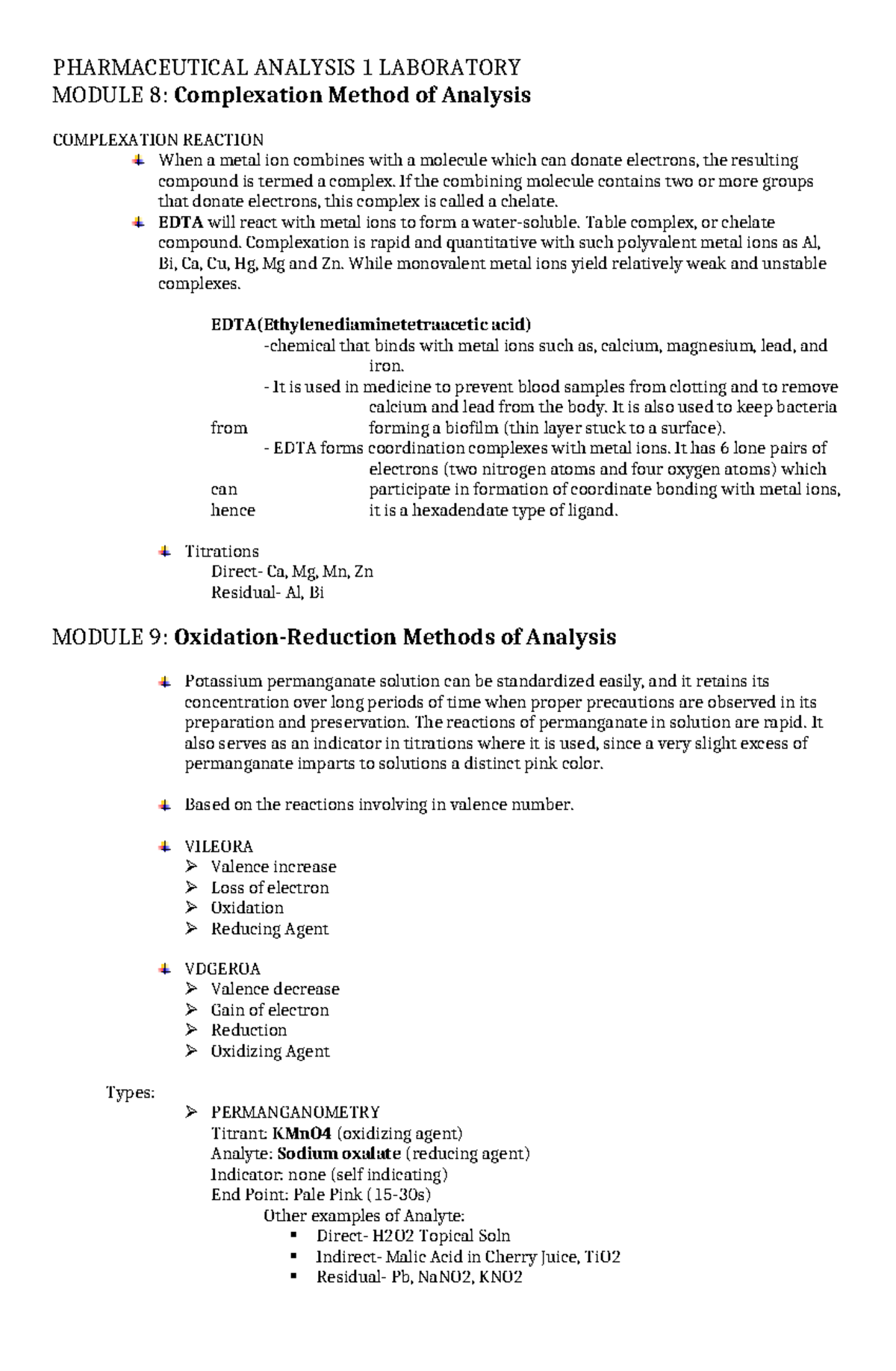 TERM-3: Pharmaceutical Analysis Lecture Notes on Complexation & Redox ...
