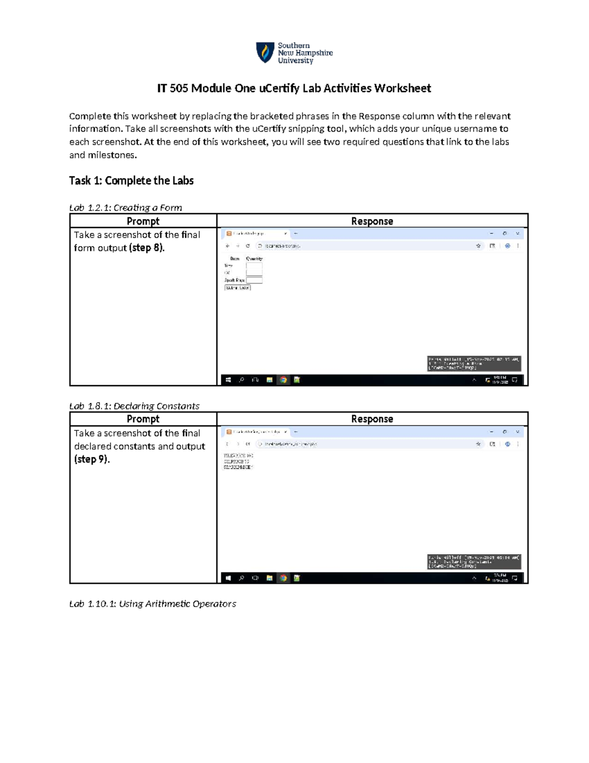 IT 505 Module One u Certify Lab Activities Worksheet - Take all ...