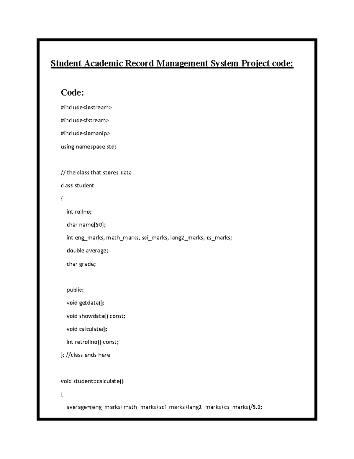C++ Project: Student Academic Record Management System Code - Studocu
