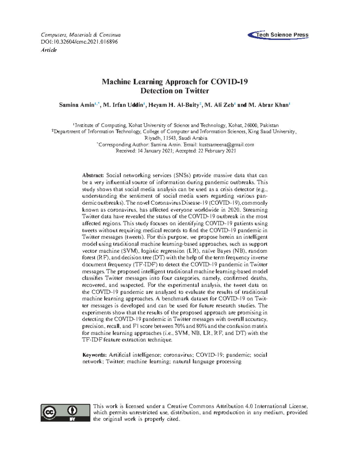 TSP CMC 16896 - Machine Learning for Pandemic Detection on Twitter ...