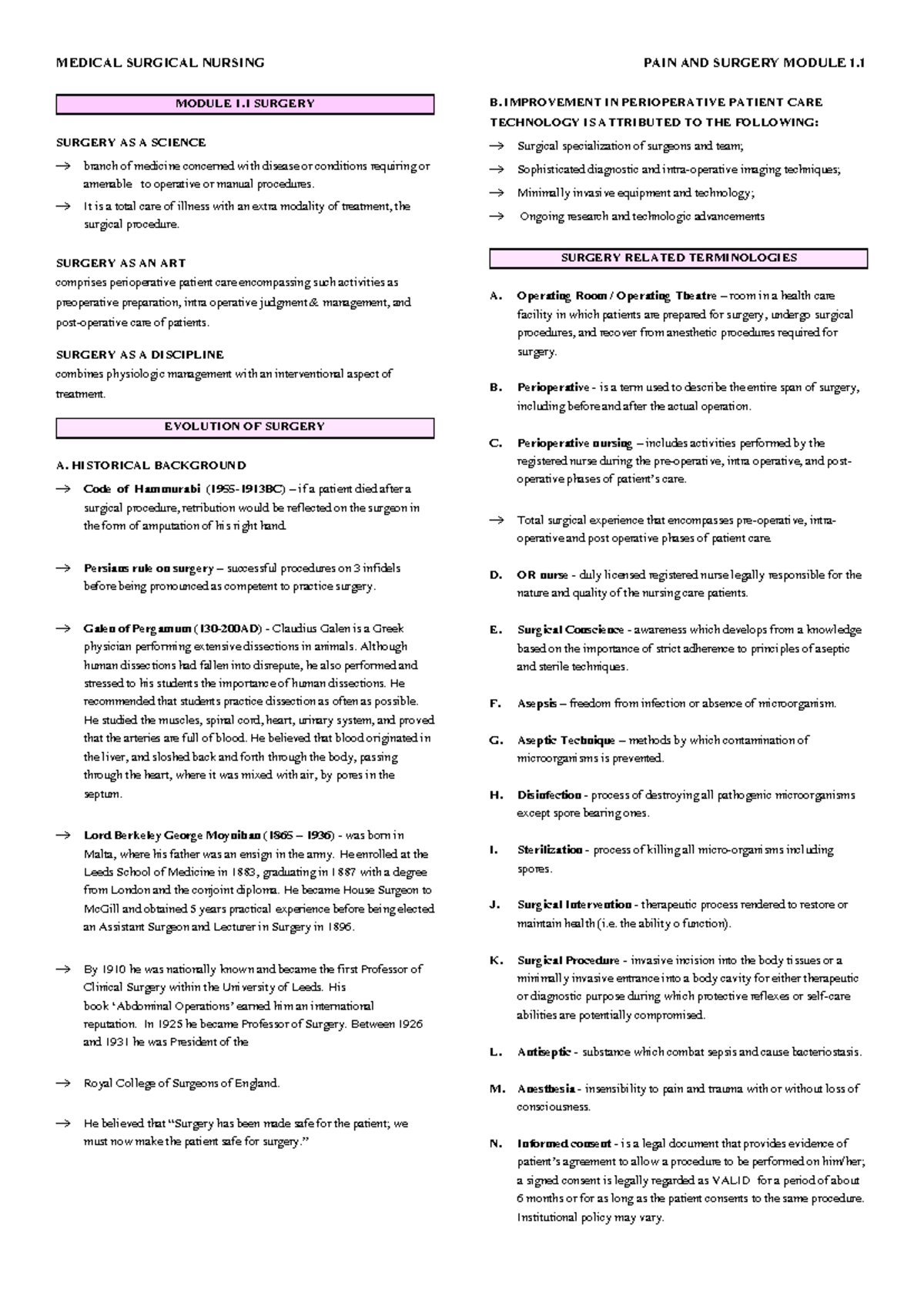 Medical Surgical Nursing: Pain & Surgery - Module Overview - Studocu