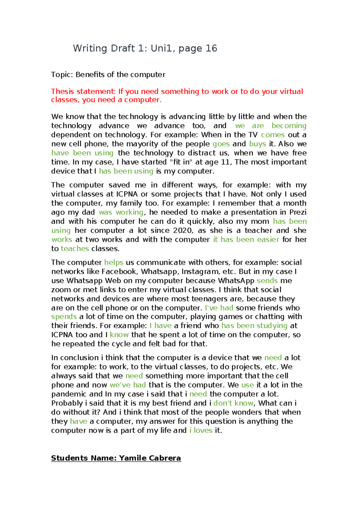 Writing Draft 1- Page 16-Yamile C - Writing Draft 1: Uni1, page 16 ...