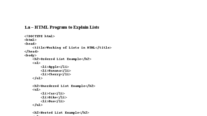 Exercise 1 - full stack development - 1 – HTML Program to Explain Lists ...
