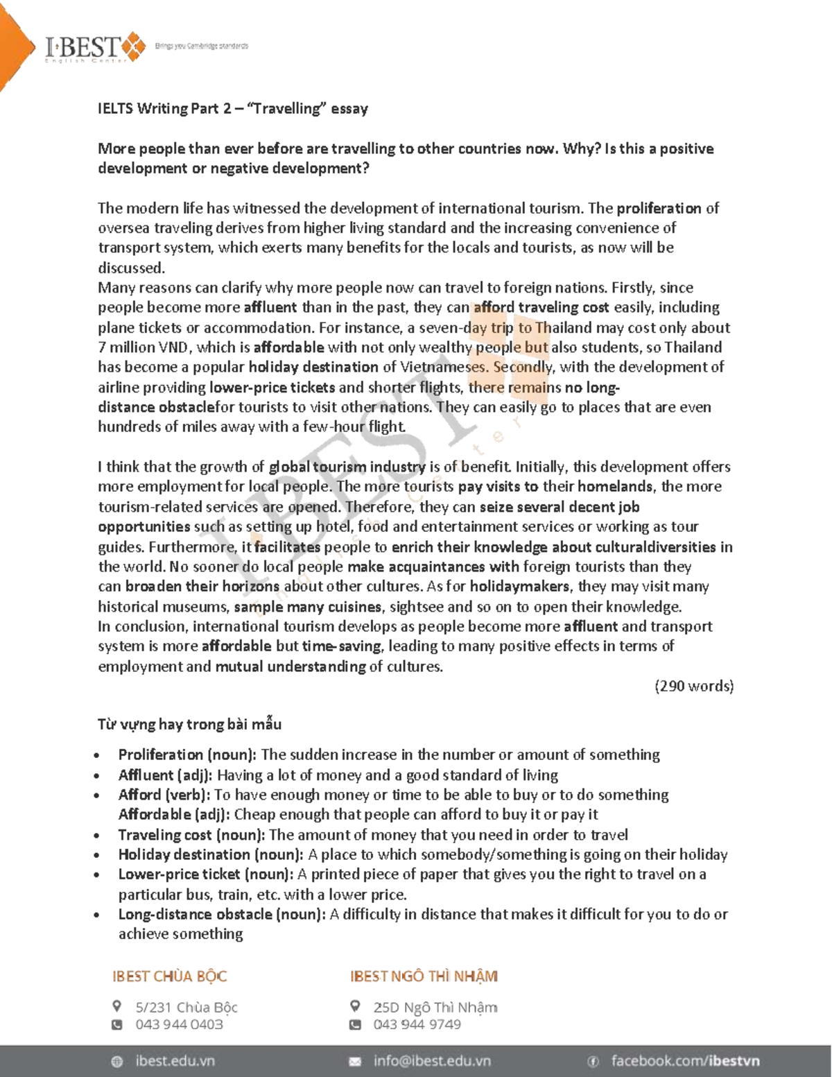 IELTS Writing Part 2: Essay on the Benefits of Travelling - Studocu