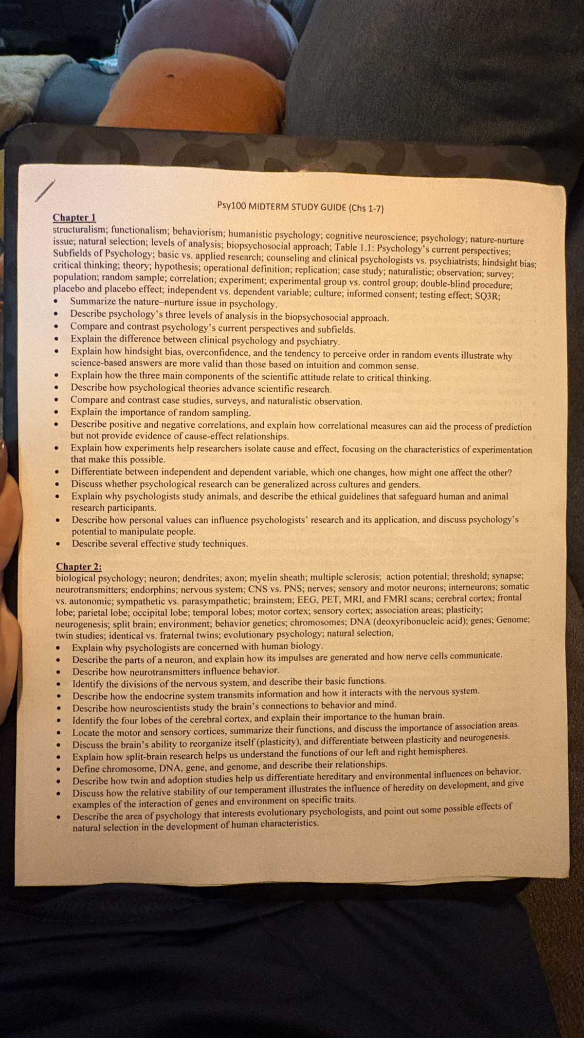 Psy100 MIDTERM STUDY GUIDE: Key Concepts in Psychology and Biology ...