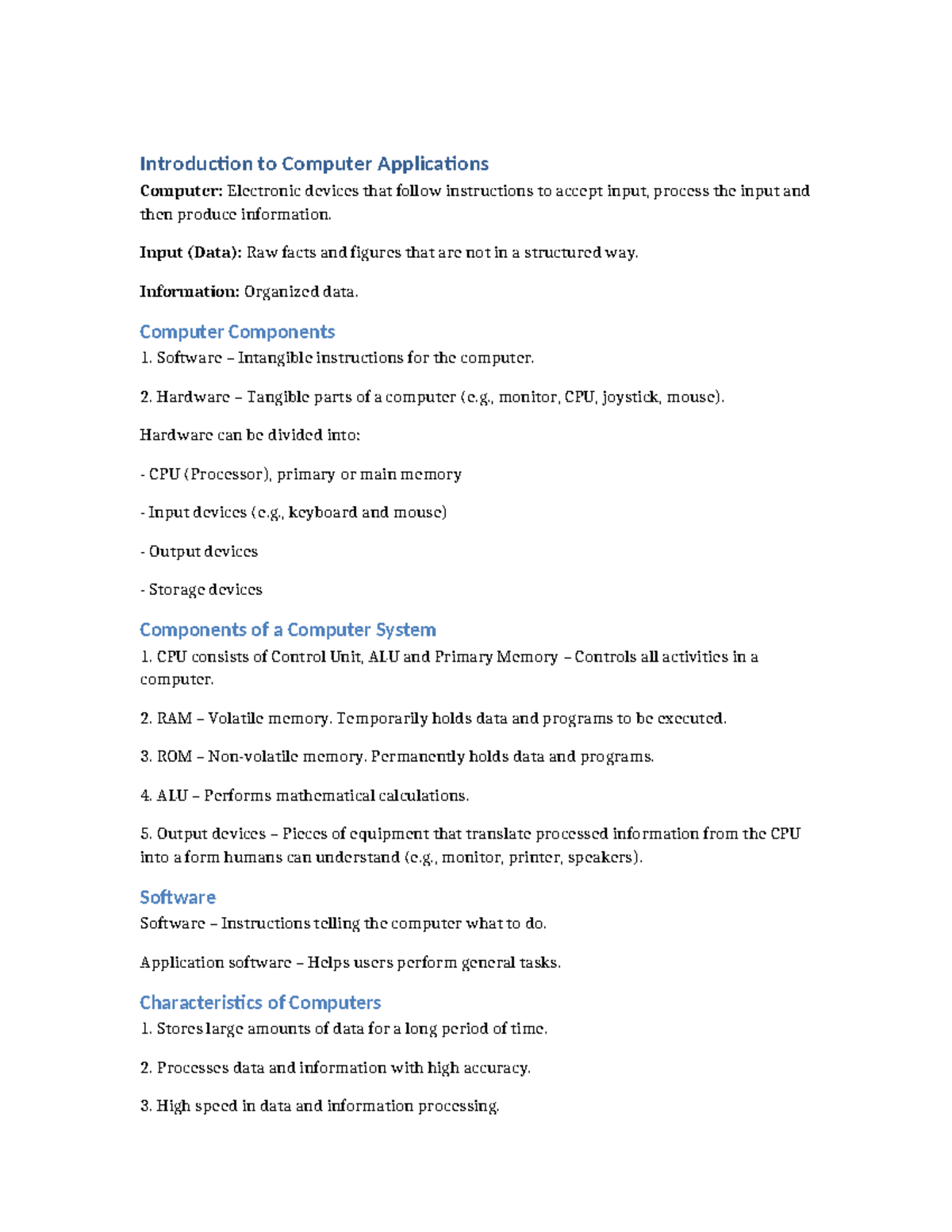 Introduction to Computer Applications - Overview and Components - Studocu