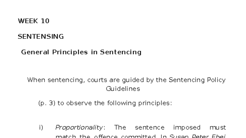 WEEK 10 - General Principles in Sentencing: Key Notes and Guidelines ...